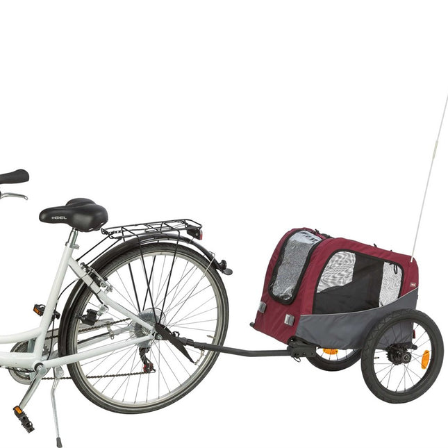 Trixie Cykelvagn för hund – S, 53 × 60 × 60/117 cm, grå/röd