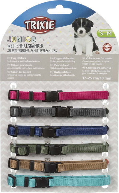 Trixie Junior valphalsband, färgmix – 6-pack – S/M, 10 mm / 17–25 cm, färgmix 2