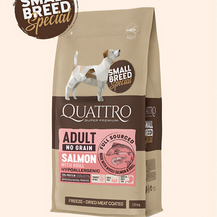 Quattro Super Premium No Grain Small Breed Adult, Salmon & Krill 1,5kg