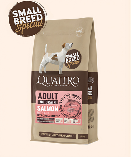 Quattro Super Premium No Grain Small Breed Adult, Salmon & Krill 1,5kg