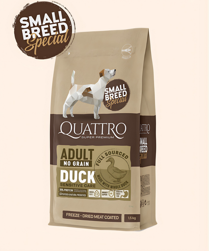 Quattro Super Premium No Grain Small Breed Adult, Duck 1,5kg