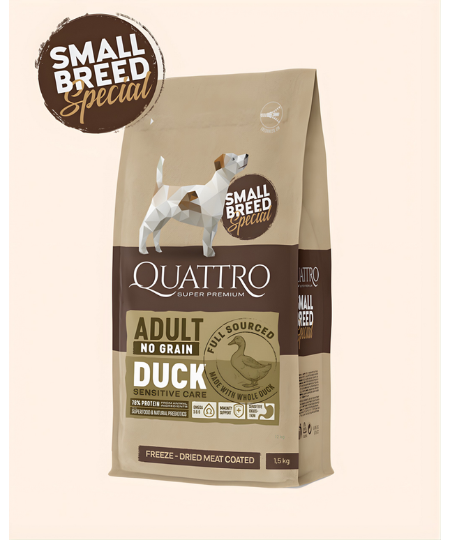 Quattro Super Premium No Grain Small Breed Adult, Duck 1,5kg