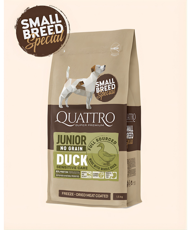 Quattro Super Premium No Grain Small Breed Junior, Duck 1,5kg