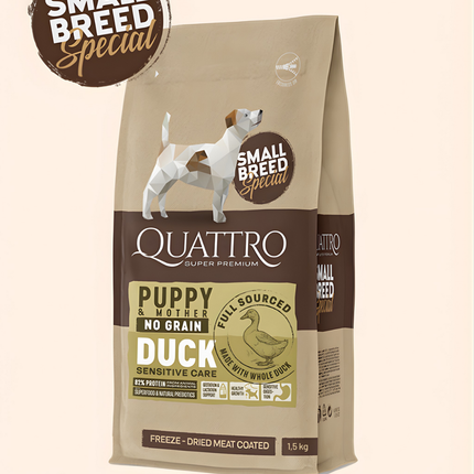 Quattro Super Premium No Grain Small Breed Puppy & Mother, Duck 1,5kg