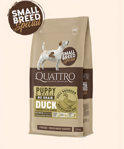 Quattro Super Premium No Grain Small Breed Puppy & Mother, Duck 1,5kg