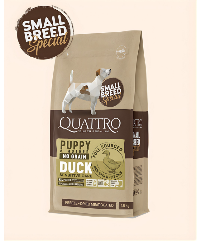 Quattro Super Premium No Grain Small Breed Puppy & Mother, Duck 1,5kg