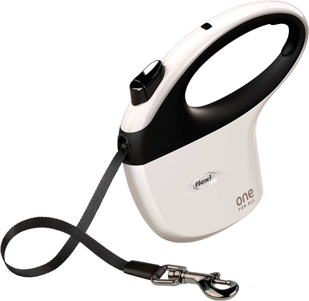 Flexi one - avantgarde koppel, S-L: 5 m, vit/svart