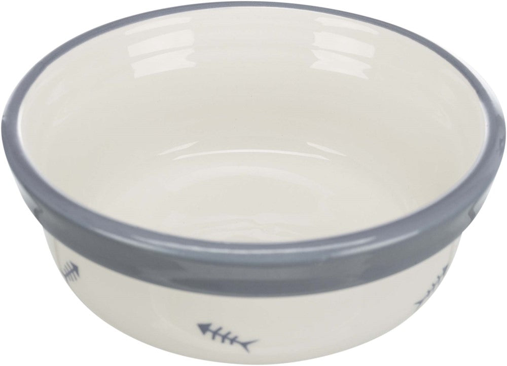 Matbar m Keramikskålar katt vit/blå-grå 2x0,3L / 12cm
