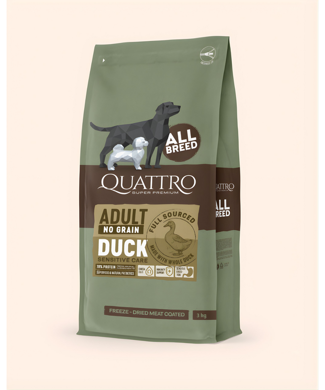 Quattro Super Premium No Grain All Breed Adult, Duck 3kg