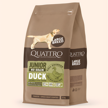 Quattro Super Premium No Grain Large Breed Junior, Duck 3kg