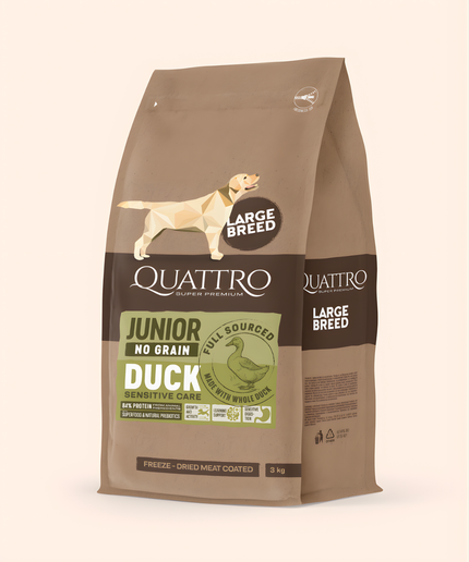 Quattro Super Premium No Grain Large Breed Junior, Duck 3kg
