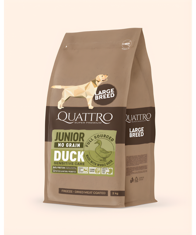Quattro Super Premium No Grain Large Breed Junior, Duck 3kg