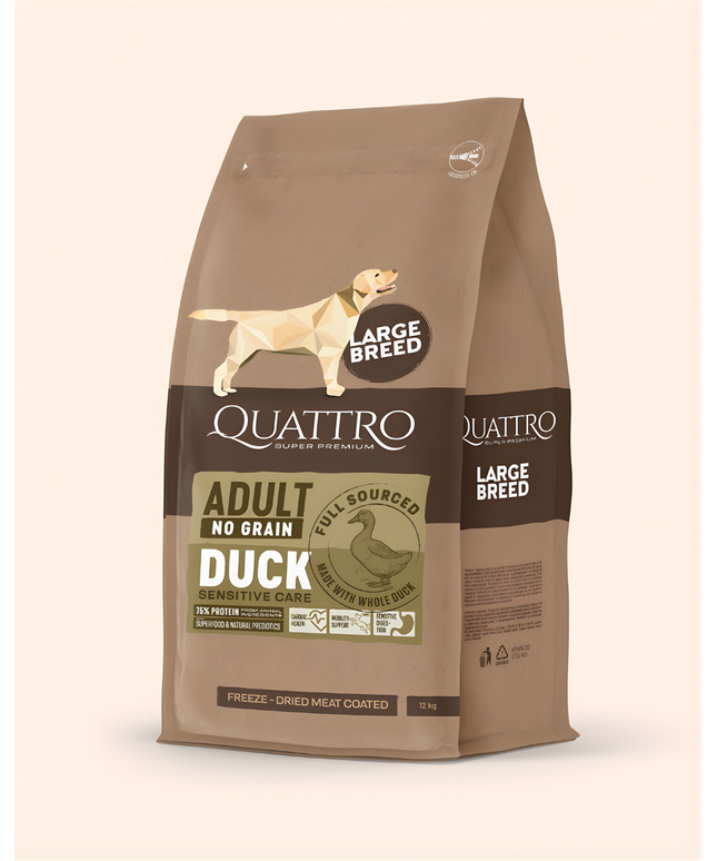 Quattro Super Premium No Grain Large Breed Adult, Duck 12kg
