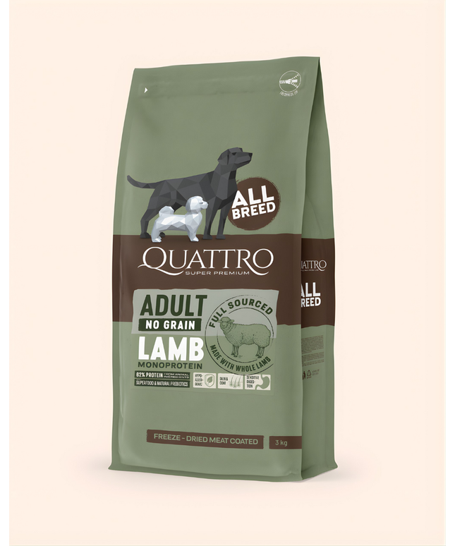 Quattro Super Premium No Grain All Breed Adult, Lamb 3kg