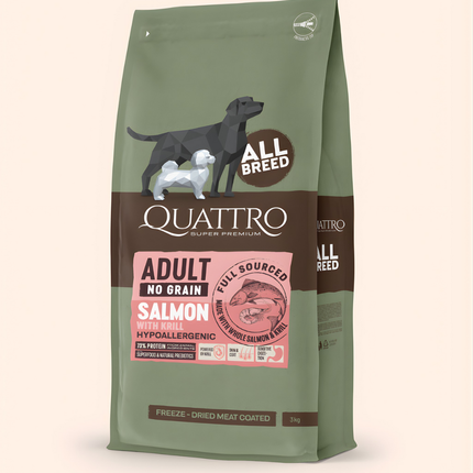 Quattro Super Premium No Grain All Breed Adult, Salmon & Krill 3kg