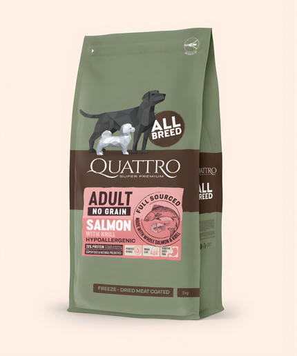 Quattro Super Premium No Grain All Breed Adult, Salmon & Krill 3kg