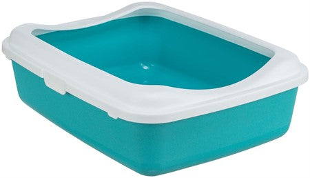 Kattlåda Classic m kant, 37 × 15 × 47 cm, petrol/vit