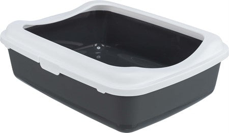Kattlåda Classic m kant, 37 × 15 × 47 cm, mörkgrå/vit