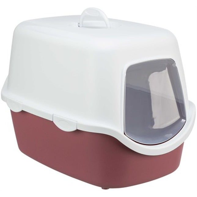 Kattlåda Vico m huv/lucka 40×40×56 cm, berry/vit