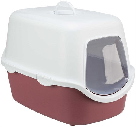 Kattlåda Vico m huv/lucka 40×40×56 cm, berry/vit