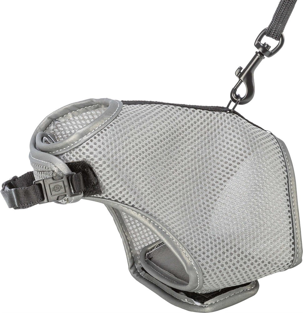 Kattsele mjuk med koppel, 28-42 cm, 1.20 m, reflex, grå