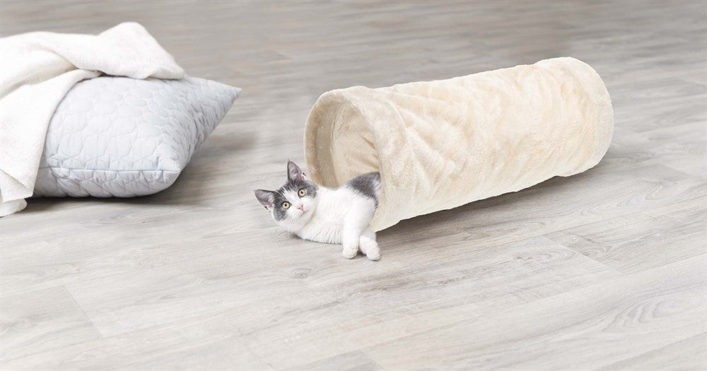 Kattunnel, plysch, ø 22 × 60 cm, beige
