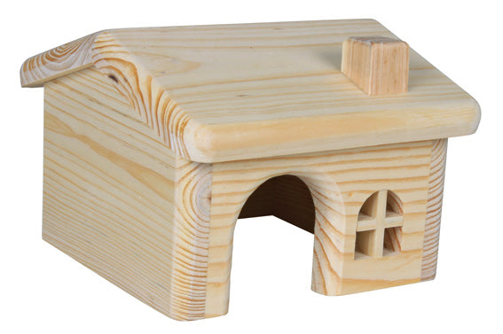 Trixie Trähus till mus/hamster – 15 × 11 × 15 cm – huset från motsatt sida