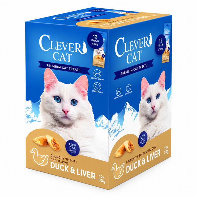 Clever Cat Pillows kattgodis med anka och lever – 12 × 30 g