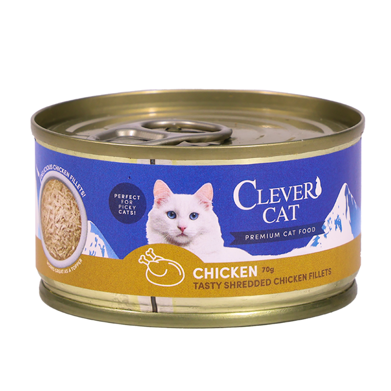 Clever Cat våtfoder med strimlad kyckling – 6 × 70 g