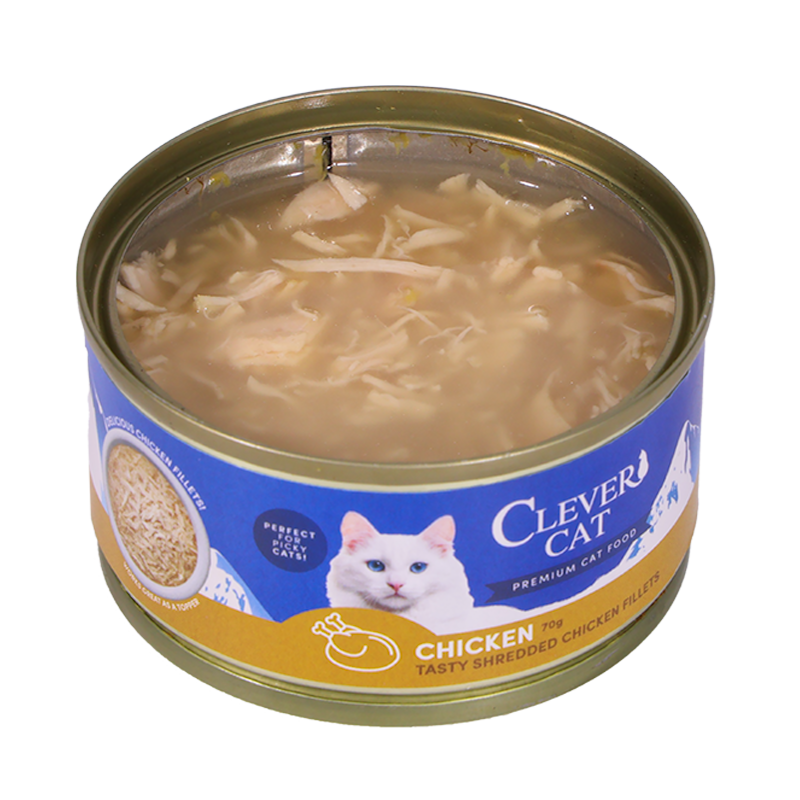 Clever Cat våtfoder med strimlad kyckling – 6 × 70 g