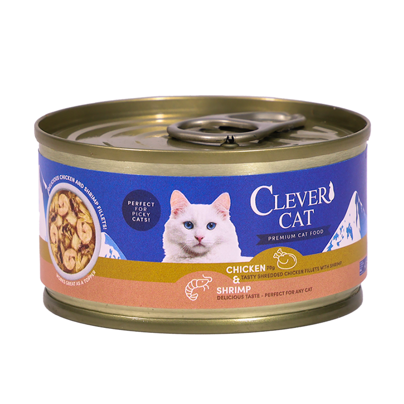 Clever Cat våtfoder med kyckling och räkor – 6 × 70 g