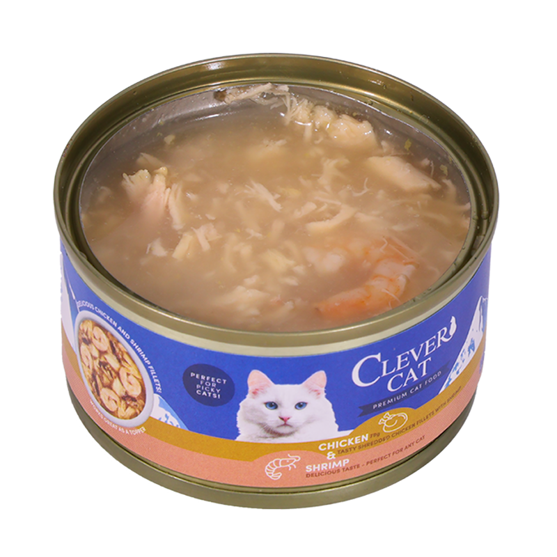 Clever Cat våtfoder med kyckling och räkor – 6 × 70 g