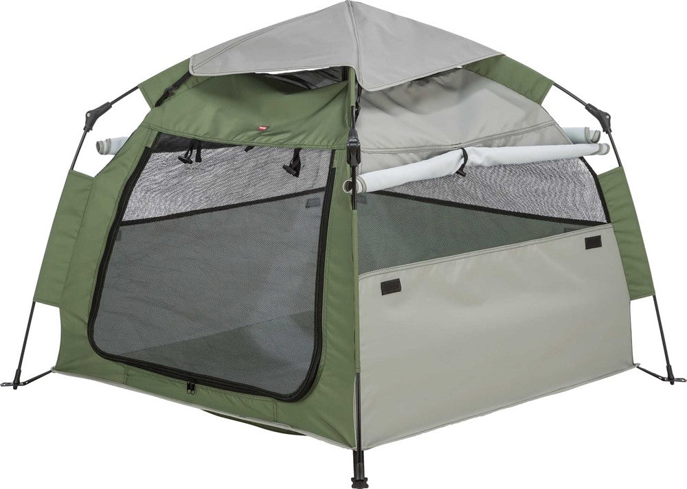 Pop-up hundtält, 100 × 80 × 100 cm, olivgrön/beige