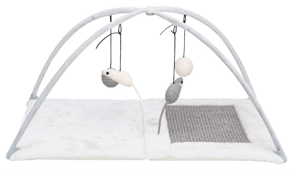 Junior klösmatta m leksaker, sisal, 60 × 33 × 42 cm, grå/lj.grå