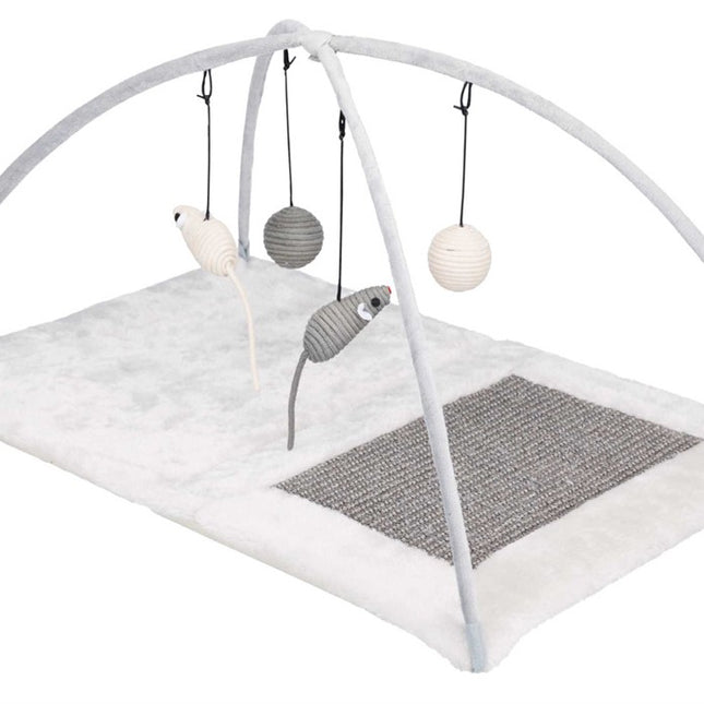 Trixie Junior klösmatta med lekbåge – 60 × 33 × 42 cm, Grå/ljusgrå
