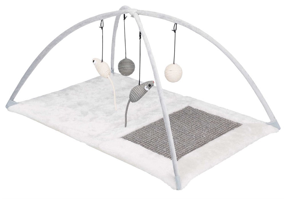 Junior klösmatta m leksaker, sisal, 60 × 33 × 42 cm, grå/lj.grå