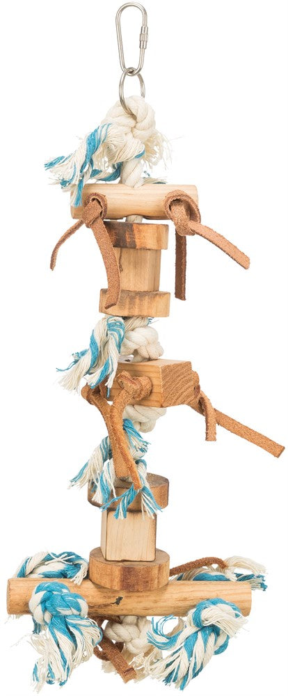 Fågellek trä/rep/läderband, 35 cm