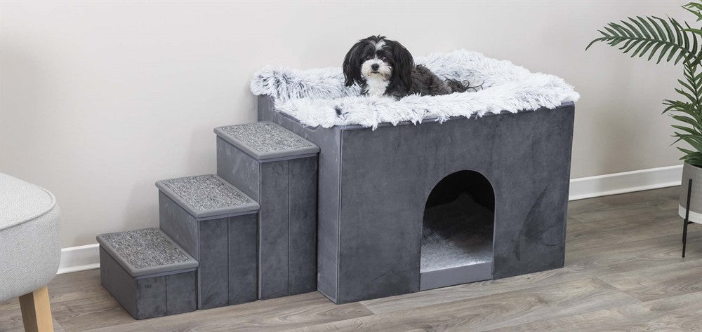Harvey bädd med grotta och trappa, 119×47×50 cm, grå/vit-svart