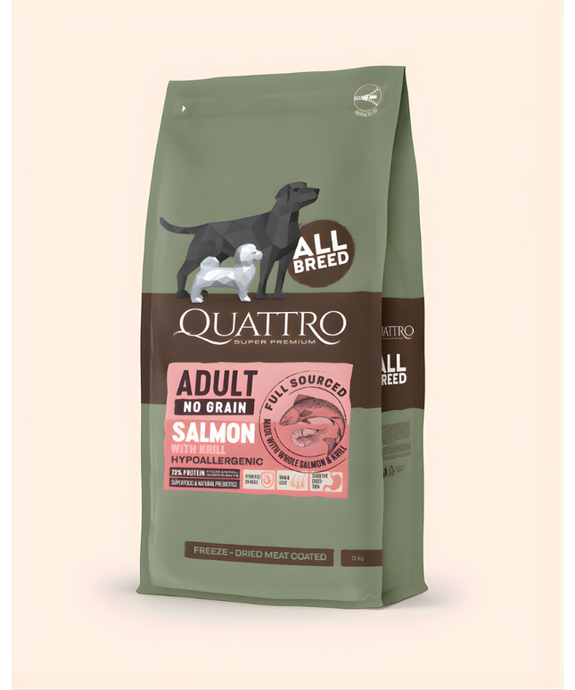 Quattro Super Premium No Grain All Breed Adult, Salmon & Krill 12kg