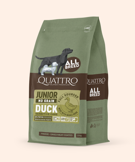 Quattro Super Premium No Grain All Breed Junior, Duck 3kg