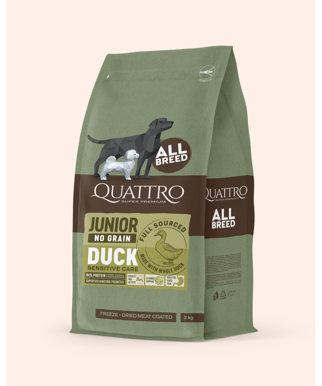Quattro Super Premium No Grain All Breed Junior, Duck 3kg