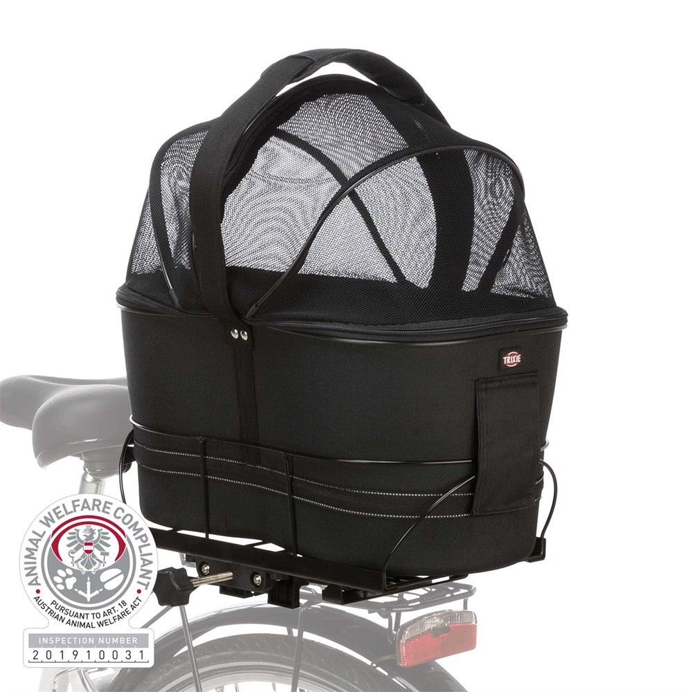 Cykelkorg för pakethållare, m nät, 29×42x48cm fäste 11,8-16cm, svart