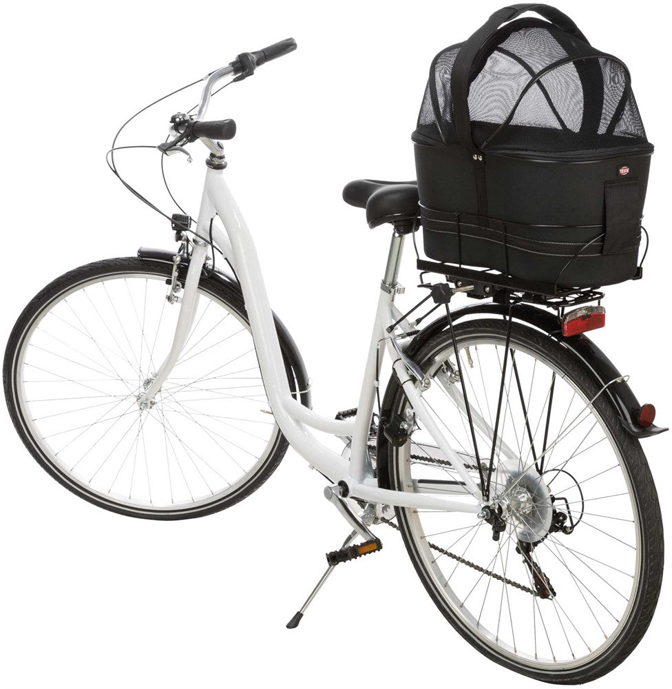 Cykelkorg för pakethållare, m nät, 29×42x48cm fäste 11,8-16cm, svart
