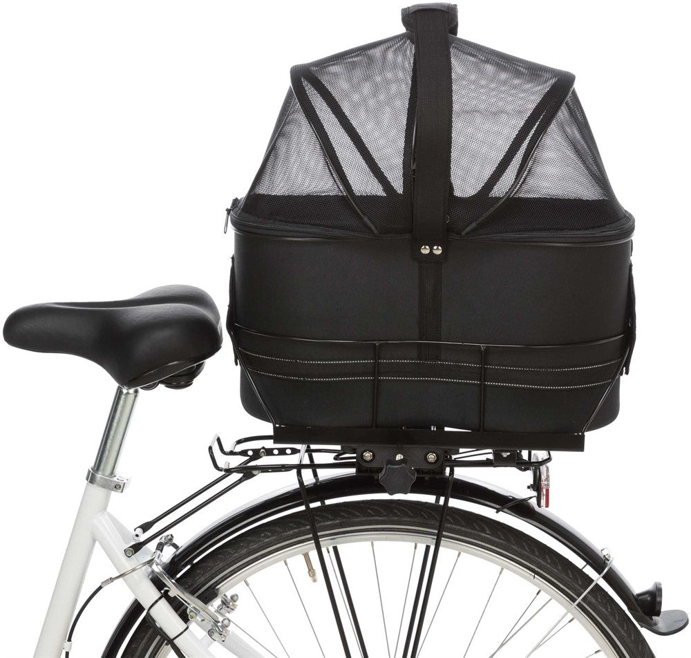 Cykelkorg för pakethållare, m nät, 29×42x48cm fäste 11,8-16cm, svart