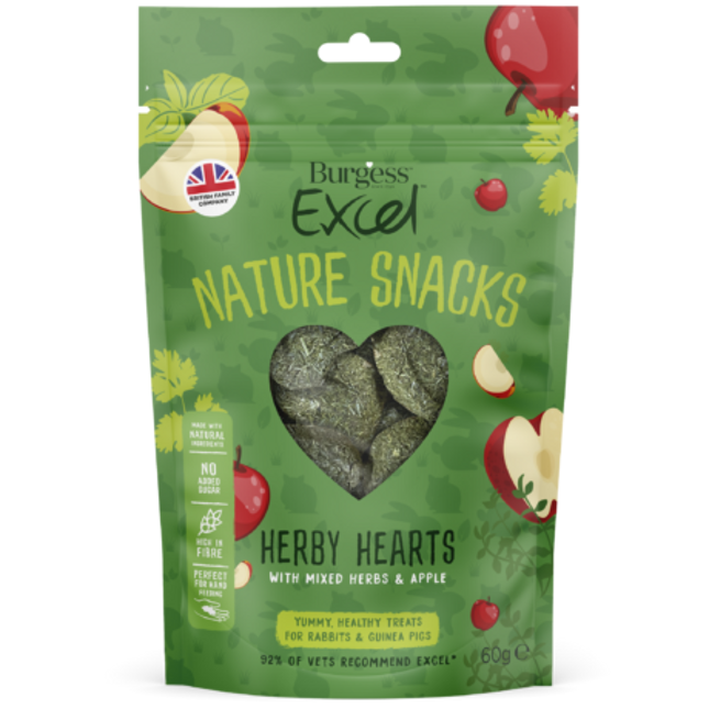 Burgess Excel Natures Snack Herby Hearts smådjursgodis – 6 × 60 g