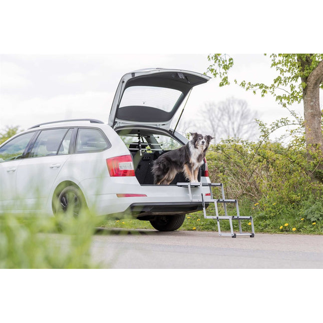 Trixie Hopfällbar hundtrappa i aluminium – Trappa 3-stegs, hopfällbar, alu. b:37 cm, h:till 57 cm,djup: till 120 cm