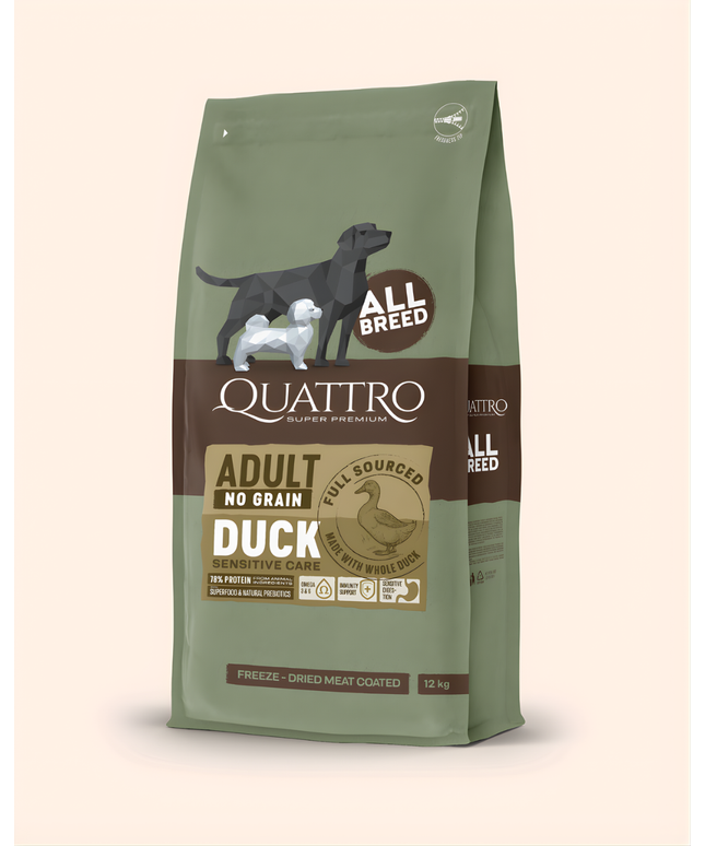 Quattro Super Premium No Grain All Breed Adult, Duck 12kg