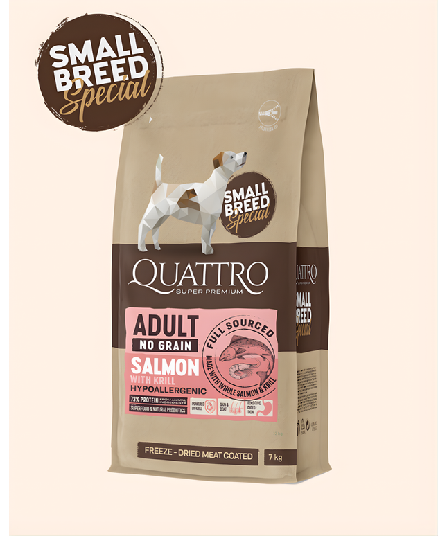 Quattro Super Premium No Grain Small Breed Adult, Salmon & Krill 7kg
