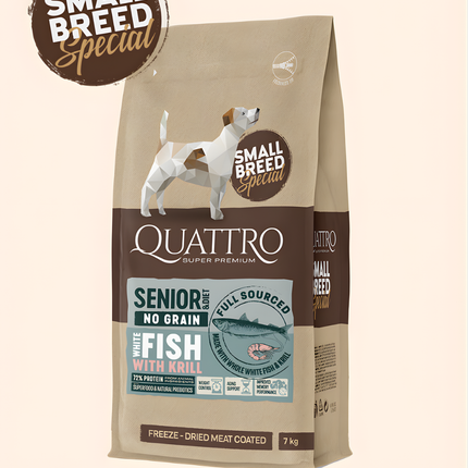 Quattro Super Premium No Grain Small Breed Senior/diet, White Fish & Krill 7kg