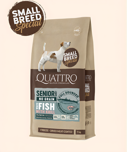 Quattro Super Premium No Grain Small Breed Senior/diet, White Fish & Krill 7kg